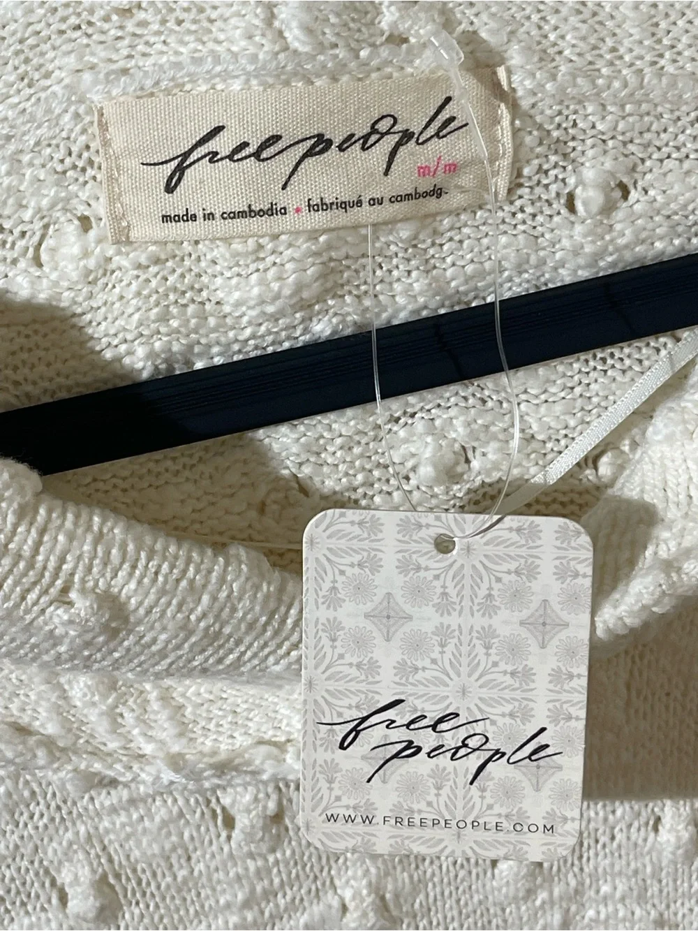 Free People Cream Hooded Textured Sweater